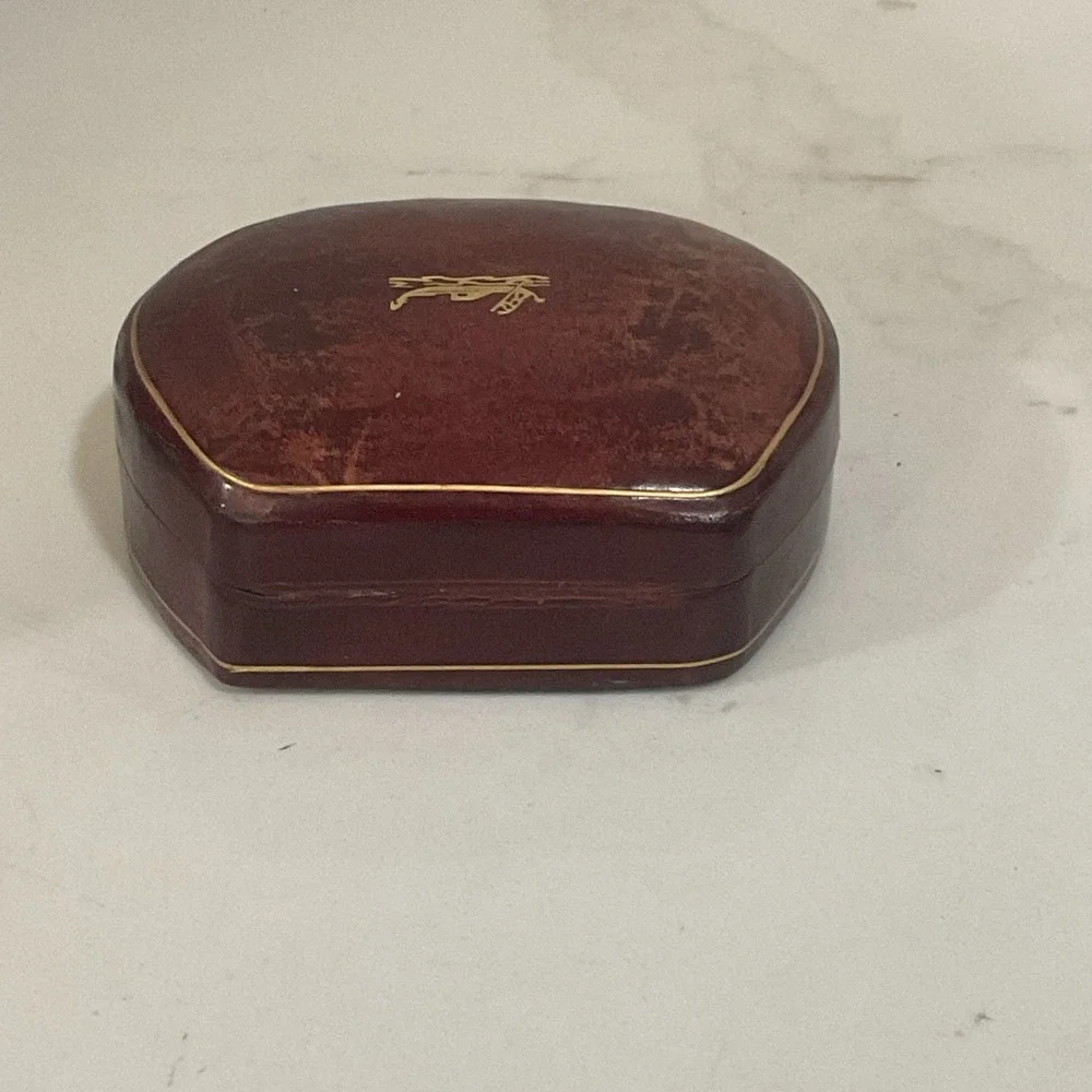 Vintage Leather Box Trinket Jewelry Made In Italy Gold Gondola Design 4